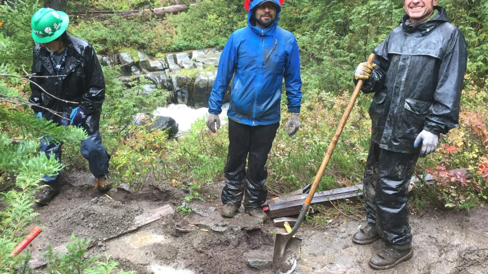 Volunteers at a trail stewardship day